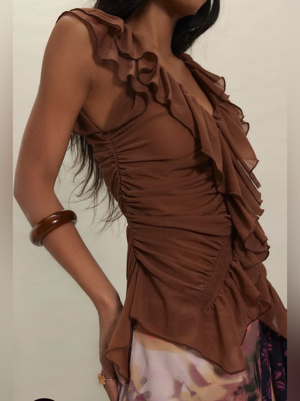 Free people Blythe ruffle top in sepia clay